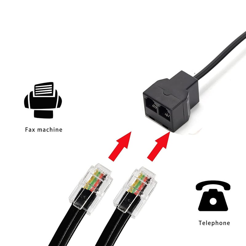 HAWAKA محول هاتف RJ11 موزع كابل الهاتف، محول كابل الهاتف، موزع كابل تمديد الهاتف RJ11 6P4C ذكر-2 أنثى مقبس تمديد الهاتف، آلة الفاكس - Image 5